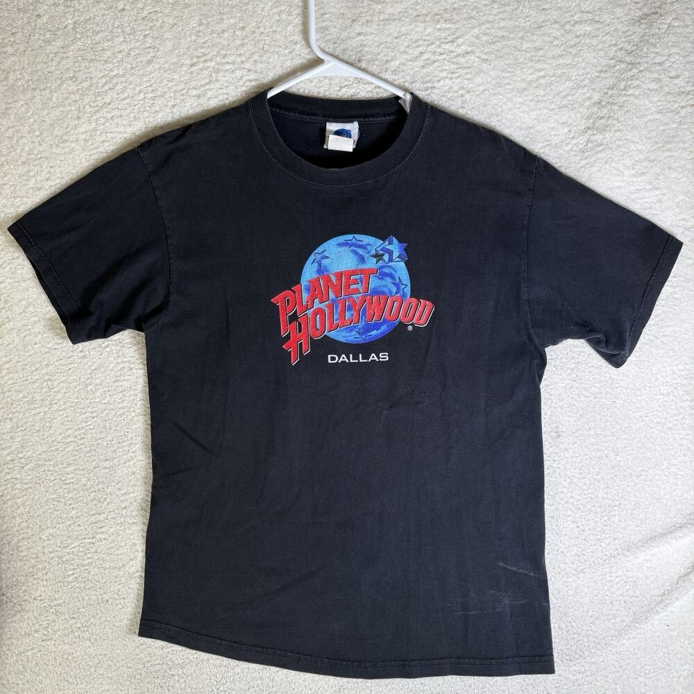 Vintage Planet Hollywood Shirt Mens Large Black Dallas Texas USA Made 1991 READ